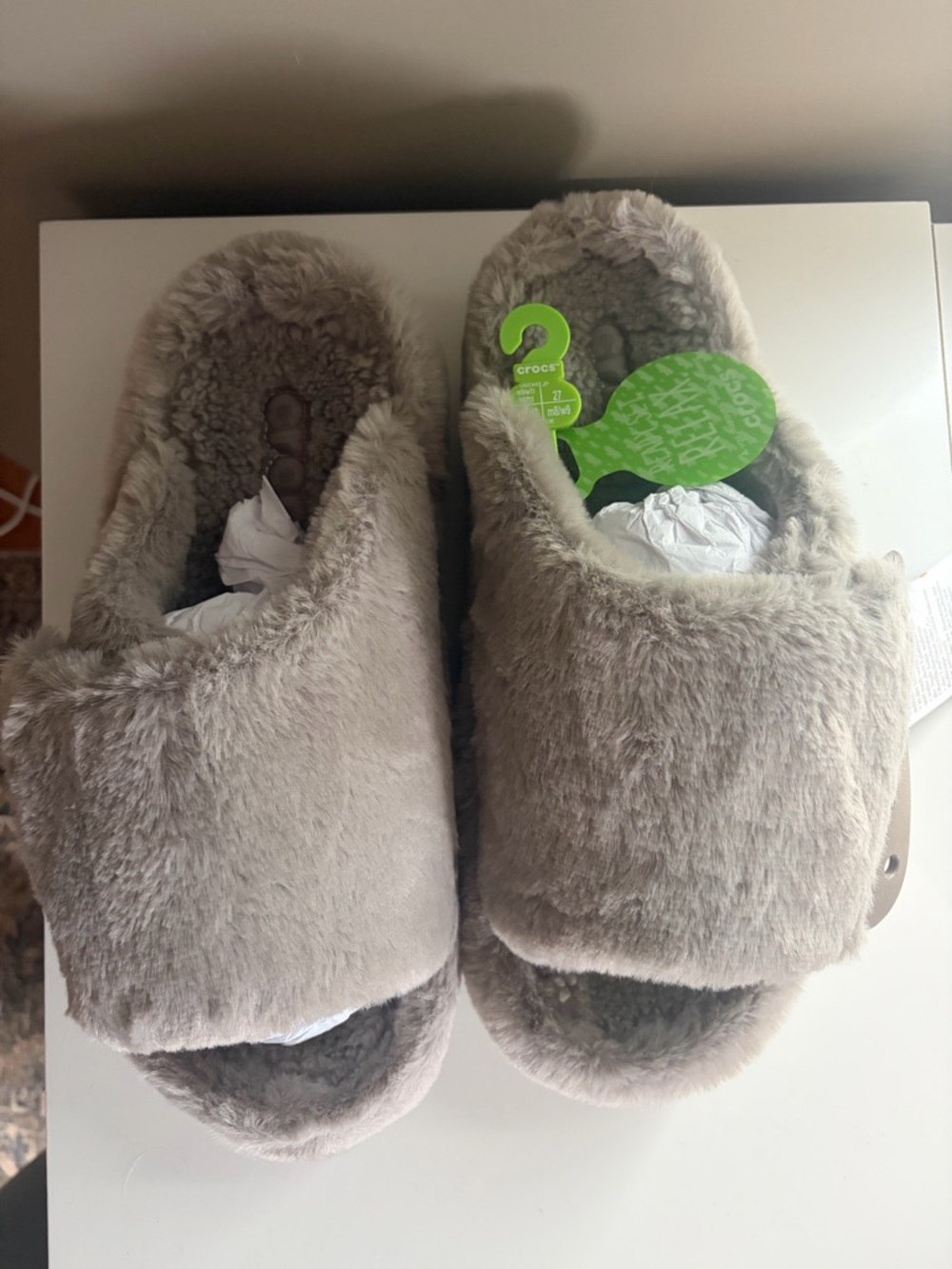 CROCS Classic Unforgettable Slide in Mushroom Gray with Plush Lining size 11